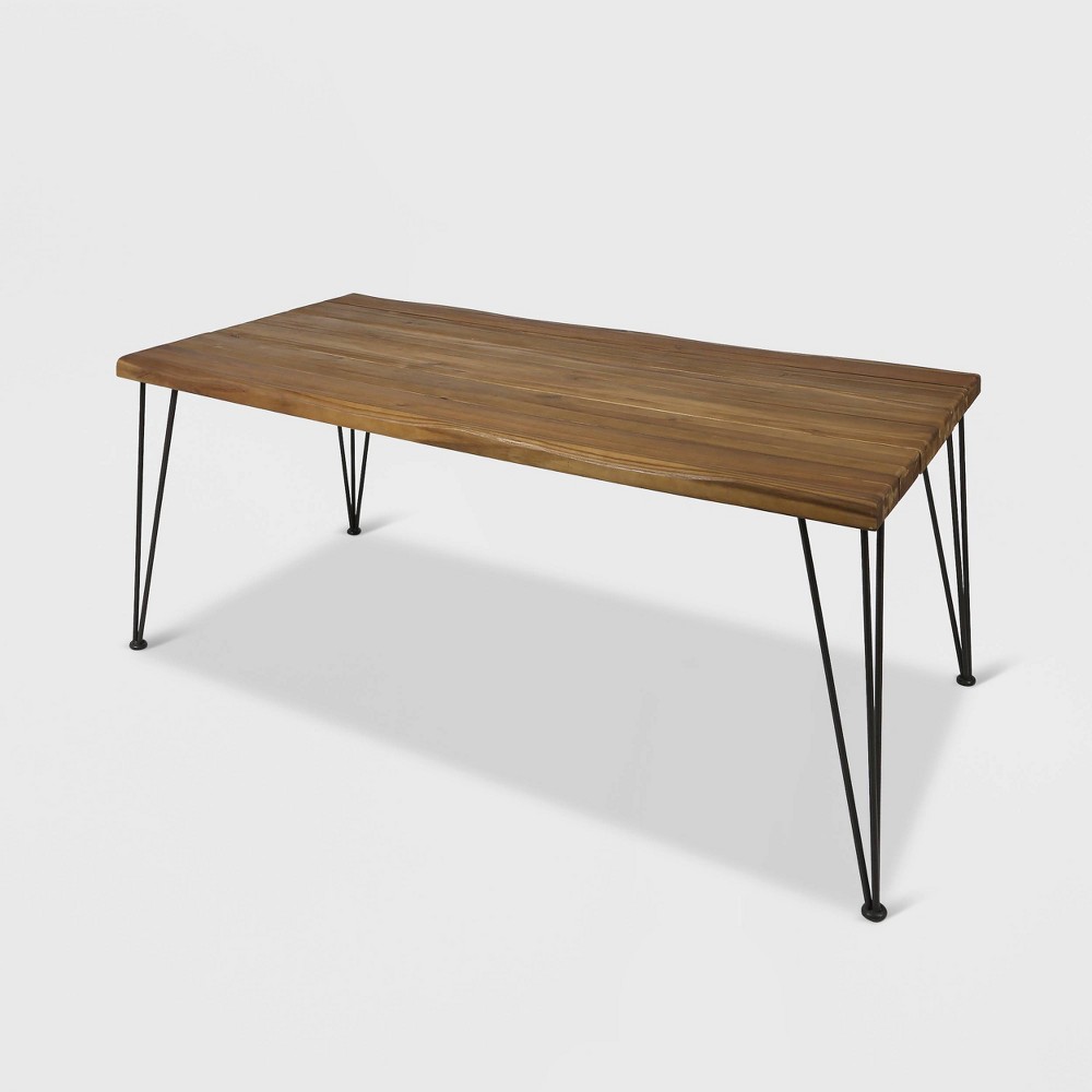 Photos - Coffee Table Zion Rectangular Acacia Wood Dining Table Teak: Industrial Hairpin Legs, O