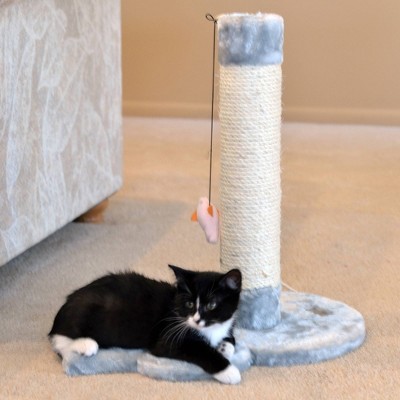 Gray Sisal and Faux Fur Mouse-Shaped Cat Scratcher with Toy