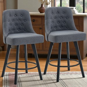 Set of 2 26" Swivel Counter Stools, Linen Upholstered Bar Chairs with Ergonomic Back, Solid Wood Legs & 360° Rotation for Kitchen Island or Home Bar - 1 of 4