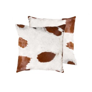 HomeRoots Set of Two 18" Brown And White Cowhide Throw Pillows - 1 of 4