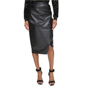 Calvin Klein Womens Faux Leather Ruched Pencil Skirt - 1 of 1