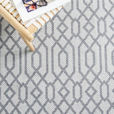 Gray Geometric Hand-Knotted Wool and Cotton 5' x 7' Rug