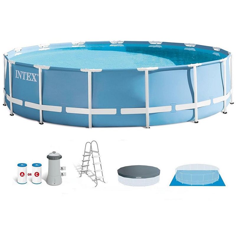 Intex 15 Feet x 48 Inches Prism Frame Swimming Pool Set w/ Ladder, Cover, & Pump, 2 of 4
