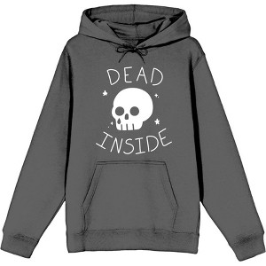 Halloween Cartoon Skull Dead Inside Long Sleeve Adult Hooded Sweatshirt - 1 of 2