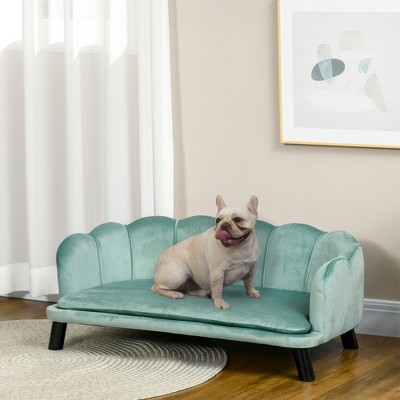 Large Green Velvet Dog Sofa Bed with Foam Cushioning