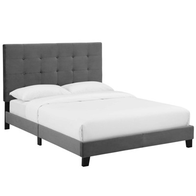 Modway Melanie Queen Tufted Button Upholstered Performance Velvet Platform Bed - Gray