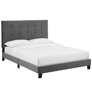 Modway Melanie Queen Tufted Button Upholstered Performance Velvet Platform Bed - Gray - 1 of 4