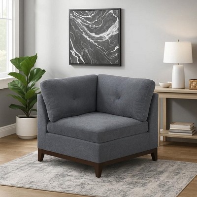 Royal Hampton 37 Inch Modular Corner Sofa Chair, Dark Gray Chenille, Solid Wood