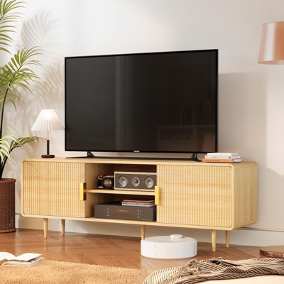 Modern Round Corner TV Stand with Storage Cabinet and Cable Managment for TVs up to 65"