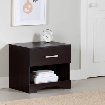Chocolate 1-Drawer Modern Nightstand with Open Shelf