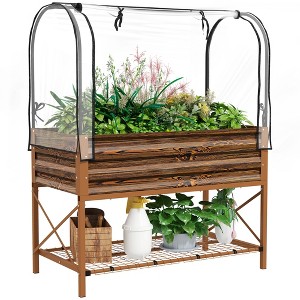 Outsunny Raised Garden Bed with Cover and Storage Shelf, Rectangular Metal Elevated Planter Box with Legs and Bed Liner - 1 of 4