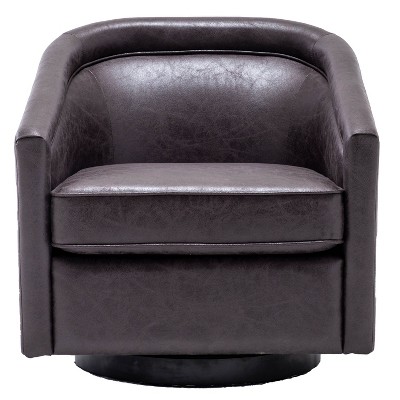 Classic Swivel Barrel Chair Black Faux Leather Wovenbyrd Target