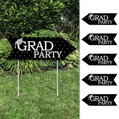 Big Dot of Happiness Tassel Worth The Hassle - Silver - Arrow Graduation Party Direction Signs - Double Sided Outdoor Yard Signs - Set of 6