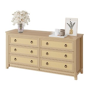 Rattan Dresser for Bedroom, Tall Freestanding Boho Chest of Drawers, Wood Storage Cabinet for Living Room, Closet - 1 of 4