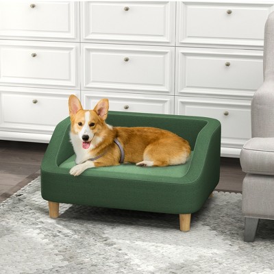 Dark Green Elevated Dog Sofa Bed with Washable Cushion