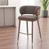 HomeRoots 30" Brown Gold and Walnut Steel and Faux Leather Low Back Bar Height Bar Chair - 2 of 4