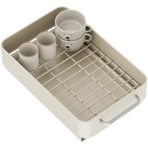 Steel Dish Drainer Crockery Expandable Organiser with Drying Mat, Storage Shelves, 2-in-1 Pot Lid Holder for Kitchen, Cupboards - 1 of 4