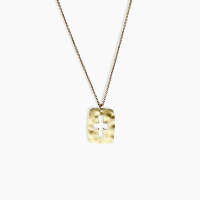 sanctuaire Rectangle Cross Cut Out Necklace 14K Solid Gold