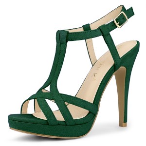 Allegra K Women's T Strap Open Toe Platform Stiletto Heel Sandals - 1 of 4