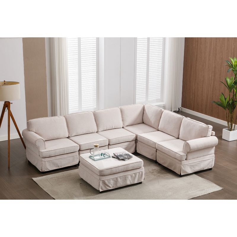108.6" Fabric Upholstered Modular Sofa Collection, U-Shape Sectional Sofa Couch with Ottoman-ModernLuxe, 2 of 12