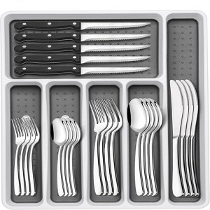 BRINJOY 49-Piece Silverware Set for 8 - Stainless Steel Flatware Set with Drawer Organizer - 1 of 4