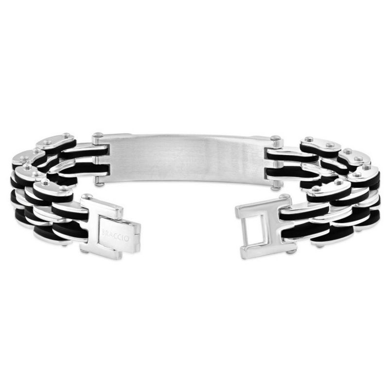 Pompeii3 Men's Steel Brushed And Black Two Tone 13.5mm Link Flexible Wired 8 " Bracelet, 2 of 4