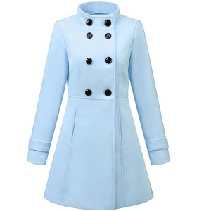 INSPIRE CHIC Women's Stand Collar Double Breasted Slant Pockets Trendy Outwear Winter Coat - 1 of 4