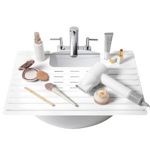 Maplefield Bathroom Foldable Cover for Sinks, Maximize Counter Space - Heat Resistant Silicone Mat, Rollout Over Sink Mat, White - 1 of 4