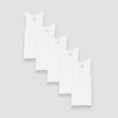 Photo 1 of Hanes Boys Solid 5pk Ribbed Tank - White M 10/12
-ONLY 7 TANK TOPS IN PACK-