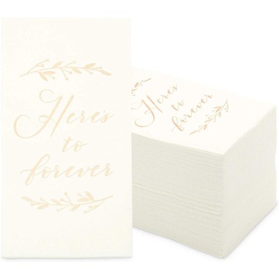 Sparkle and Bash 100 Pack Wedding Dinner Napkins, Here's to Forever (White, 4 x 8 In)