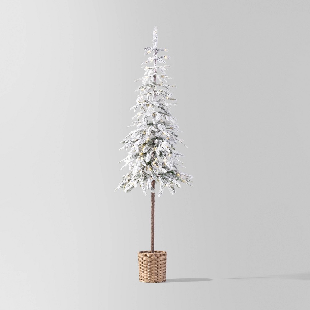 6' Pre-lit LED Dewdrop Downswept Flocked Balsam Fir with Basket Artificial Christmas Tree Warm White Lights - Wondershop™