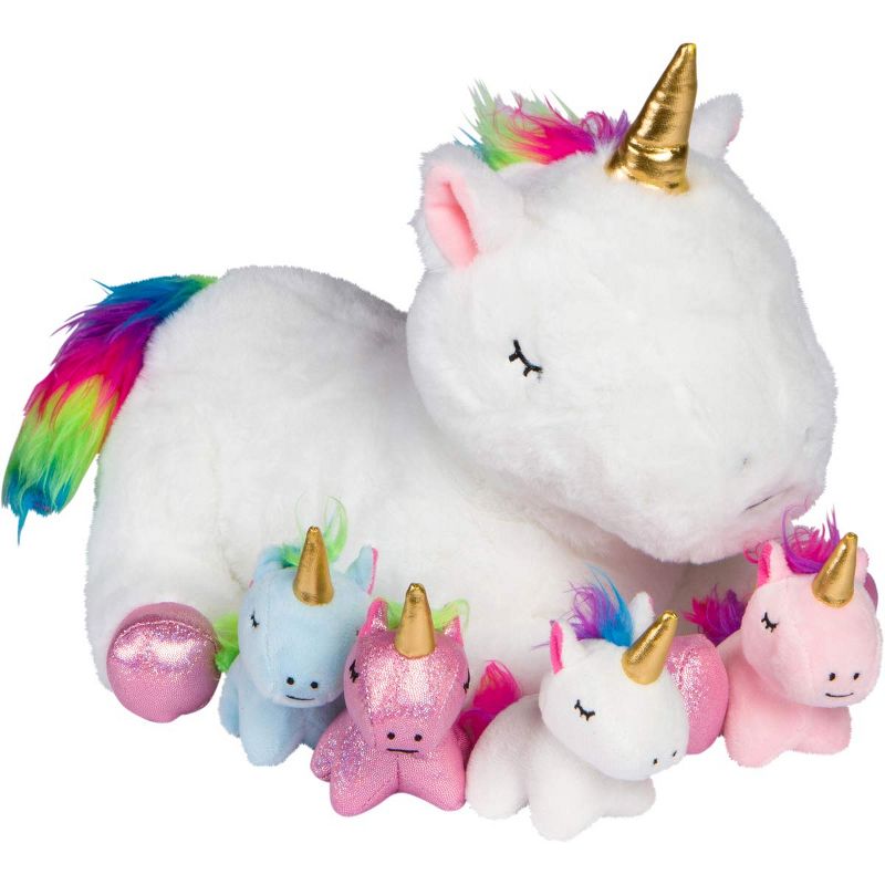 PixieCrush Plush Stuffed Unicorns Mommy Toy with 4 Babies, 1 of 5