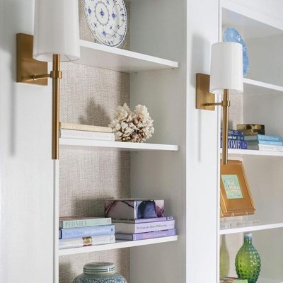 Vibrant Gold 2-Light Sconce with White Silk Shades