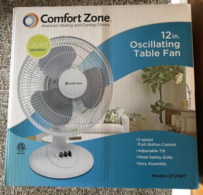 Comfort Zone 12 in. White Oscillating Table Fan CZ121BW - The Home