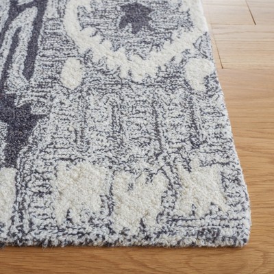 Ivory and Black Hand-Tufted Wool Ikat Area Rug 3' x 5'