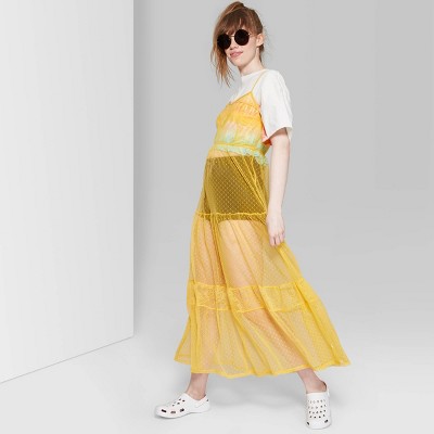 Women's Sleeveless Strappy V-Neck Mesh Tiered Sheer Maxi Dress - Wild Fable™  Gold M – Target Inventory Checker – BrickSeek