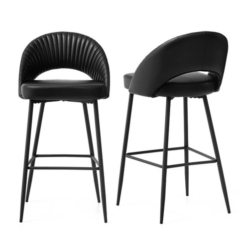 Set of 2 Modern Quilted Leatherette Bar Stools with Metal Tapered Legs Black Glitzhome