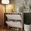 Gulches Shoe Cabinet 2 Flip Drawers Adjustable Shelf Scratch Resistant Door Waterproof MDF Natural Wood Legs Holds 8 16 Pairs For Entryway Hallway - 3 of 4