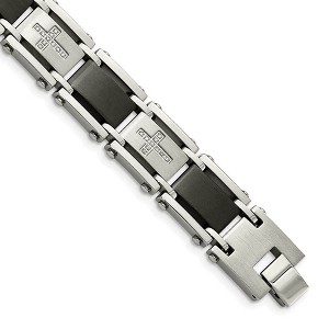 Black Bow Jewelry Men's Stainless Steel, Black Link & Diamond Cross Bracelet, 8.75 Inch - 1 of 4