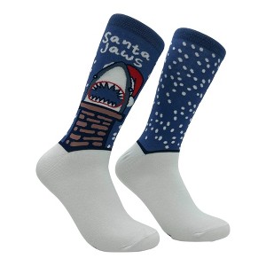 Crazy Dog Men's Santa Jaws Socks Funny Sarcastic Christmas Graphic Novelty Shark Footwear for Men - 1 of 4