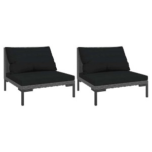 vidaXL Stylish Outdoor Patio Sofas in Dark Grey Half-Round Poly Rattan with Comfortable Black Cushions and Sturdy Steel Frame - Set of 2 - 1 of 4
