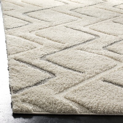 Gray and Cream Geometric Shag Cotton Area Rug, 3' x 5'