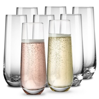 Kook Stemless Clear Glass Champagne Flutes , 10.5 oz, Set of 8