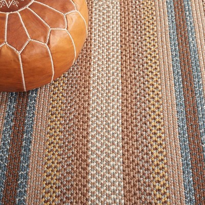 Handwoven Reversible Easy-Care Synthetic Square Rug in Blue and Brown