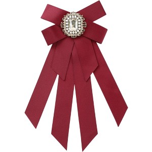 INSPIRE CHIC Women's Solid Color Pre-tied Bowknot Pin Brooch Bow Ties with Big Rhinestones - 1 of 4