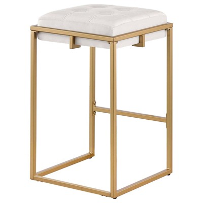 Nadia Beige and Gold Metal Backless Counter Stools, Set of 2
