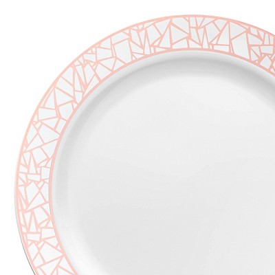 Smarty Had A Party 7.5" White w/ Silver and Rose Gold Rim Plastic Salad Plates - 120 pcs