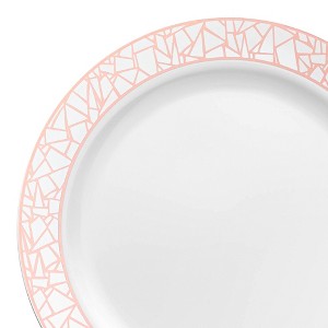 Smarty Had A Party 7.5" White w/ Silver and Rose Gold Rim Plastic Salad Plates - 120 pcs - 1 of 4