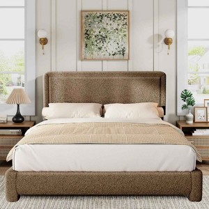 Vipbear Queen Size Boucle Bed Frame,Upholstered Teddy Fabric Bed Frame with Headboard, Adjustable Headboard, Easy Assembly - 1 of 4