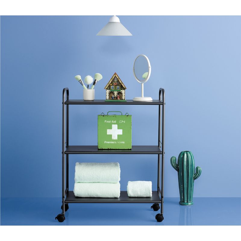 3 Shelf Wide Utility Storage Cart Gray - Room Essentials&#8482;: Steel Rolling Organizer with Wheels, Multipurpose, 3 of 11